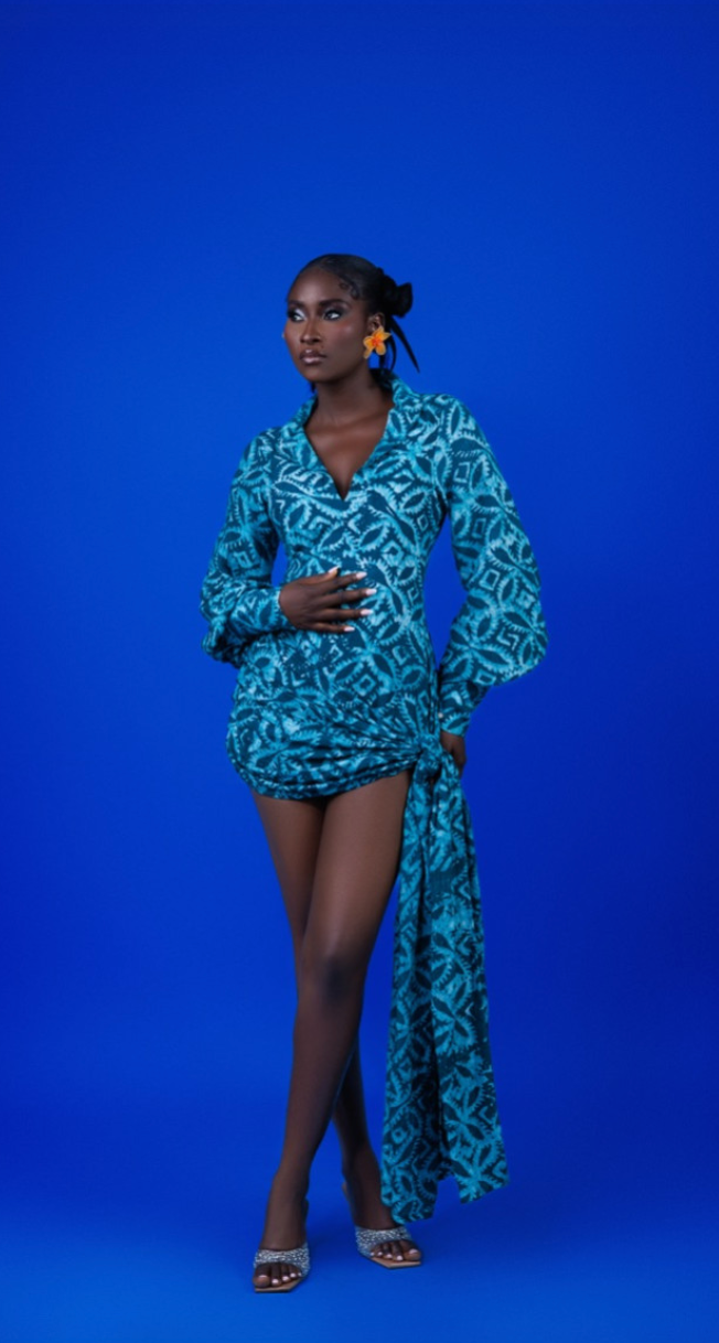 Ivory Afrikaan Chiffon Warp WURA Mini Dress