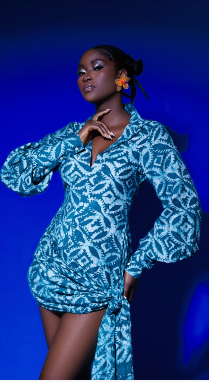 Ivory Afrikaan Chiffon Warp WURA Mini Dress