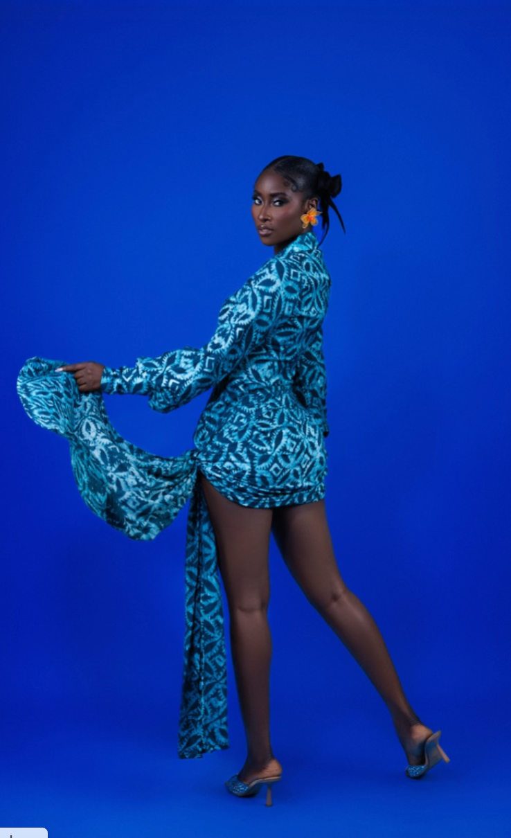 Ivory Afrikaan Chiffon Warp WURA Mini Dress