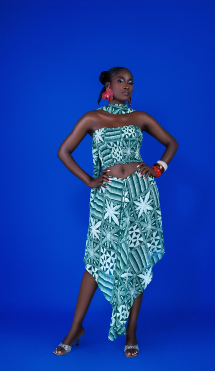 Ivory Afrikaan Chiffon Bandeau Top and Skirt  ALAARE 2 Piece Set