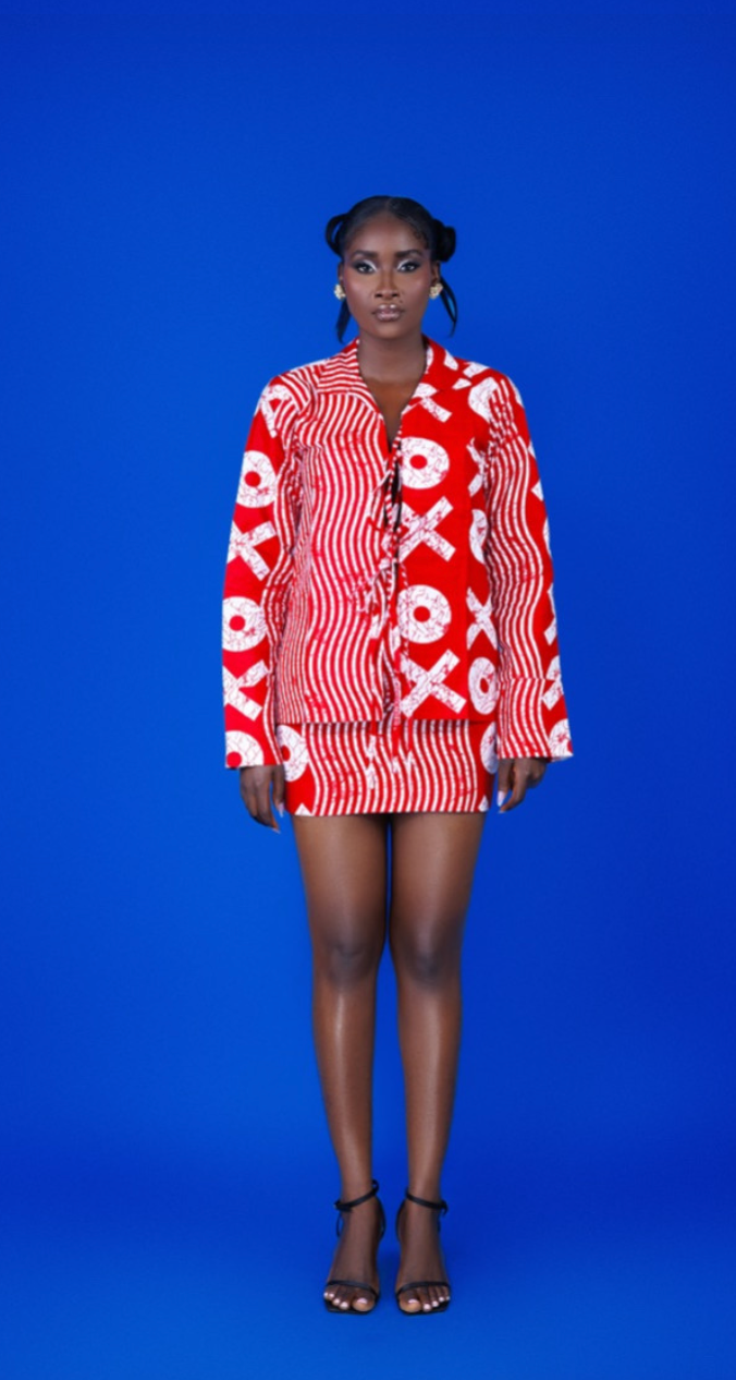 Ivory Afrikaan Tie Shirt and Mini Skirt NURE 2 Piece Set