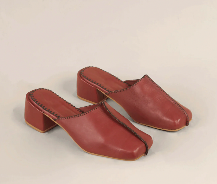 Maliko Hand Embroidered Low Heel Omalicha Leather Mules