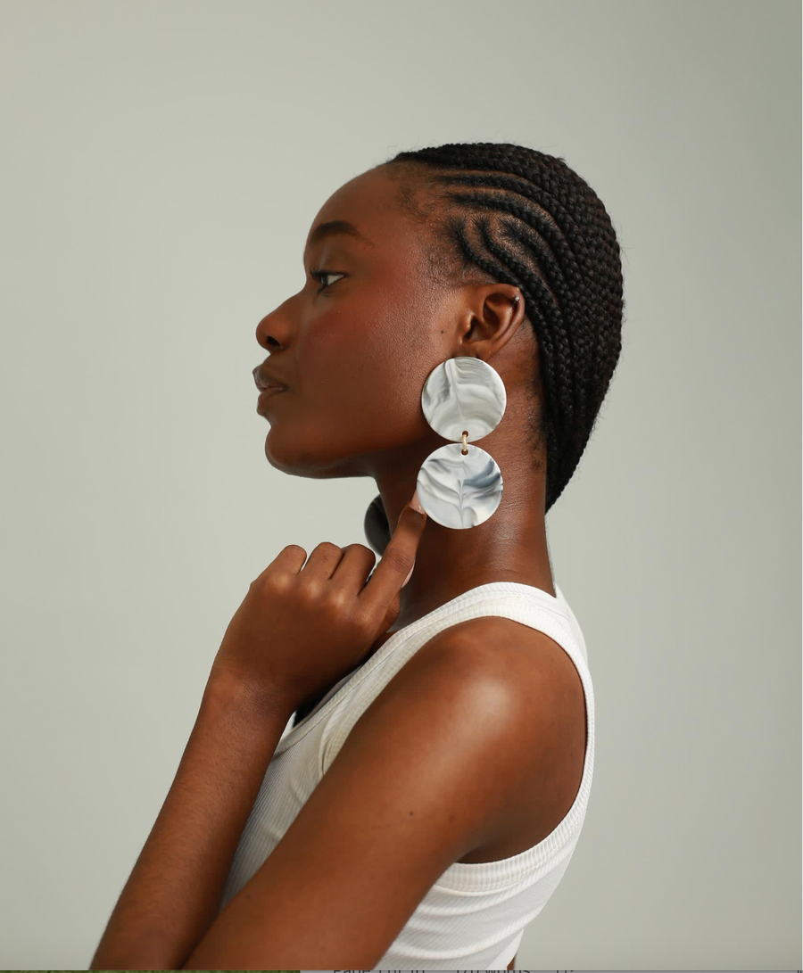Mairachamp Double Disc Resin RENO 5 Marble White Earrings