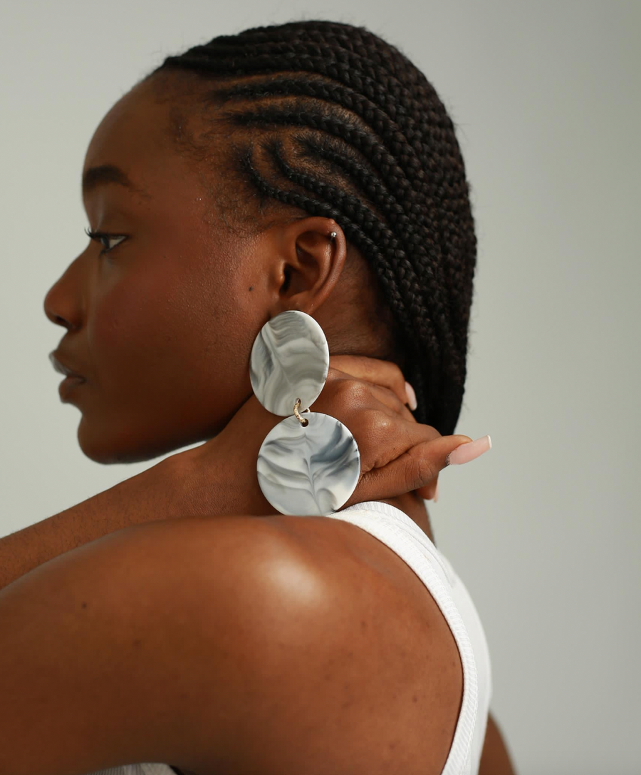 Mairachamp Double Disc Resin RENO 5 Marble White Earrings