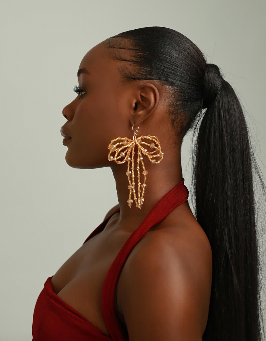 Mairachamp Beaded Bow SHAYLA Drop Gold Earrings