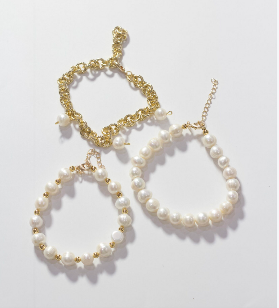 Mairachamp ASHA Pearl and Gold Chain Bracelet Set