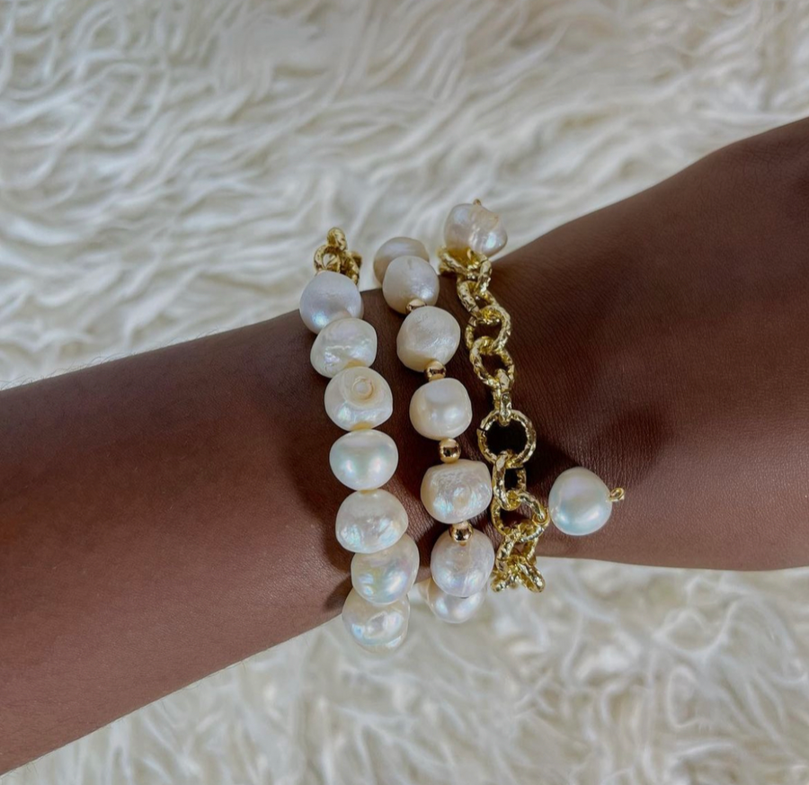 Mairachamp ASHA Pearl and Gold Chain Bracelet Set