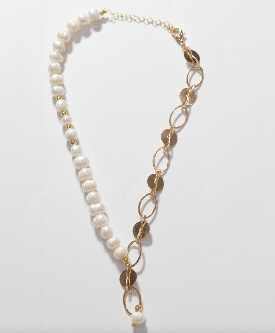 Mairachamp JORDIE Asymmetric Pearl & Disc Chain Necklace