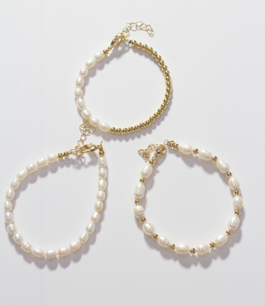 Mairachamp SEMIRA Pearl & Gold Bead Bracelet Trio