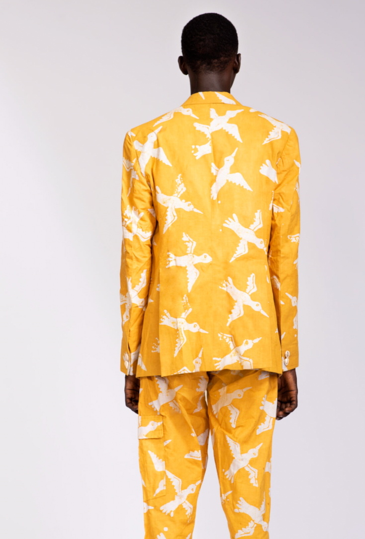 Cute-Saint Divinity Yellow Bird Print Blazer