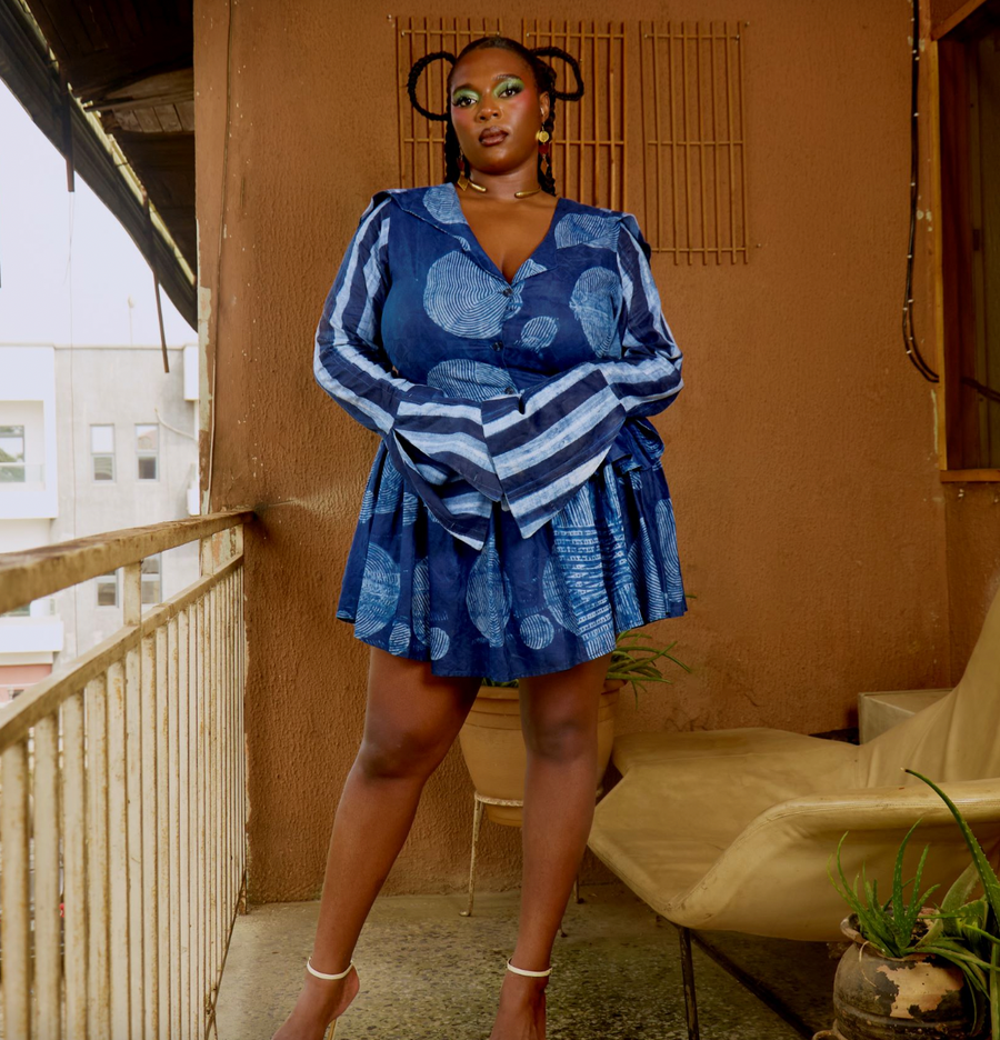 Sisè Indigo Patterned Mini Shirt Dress