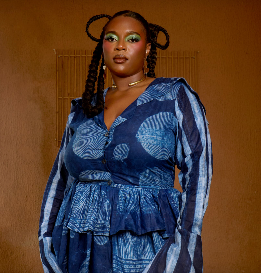 Sisè Indigo Patterned Mini Shirt Dress