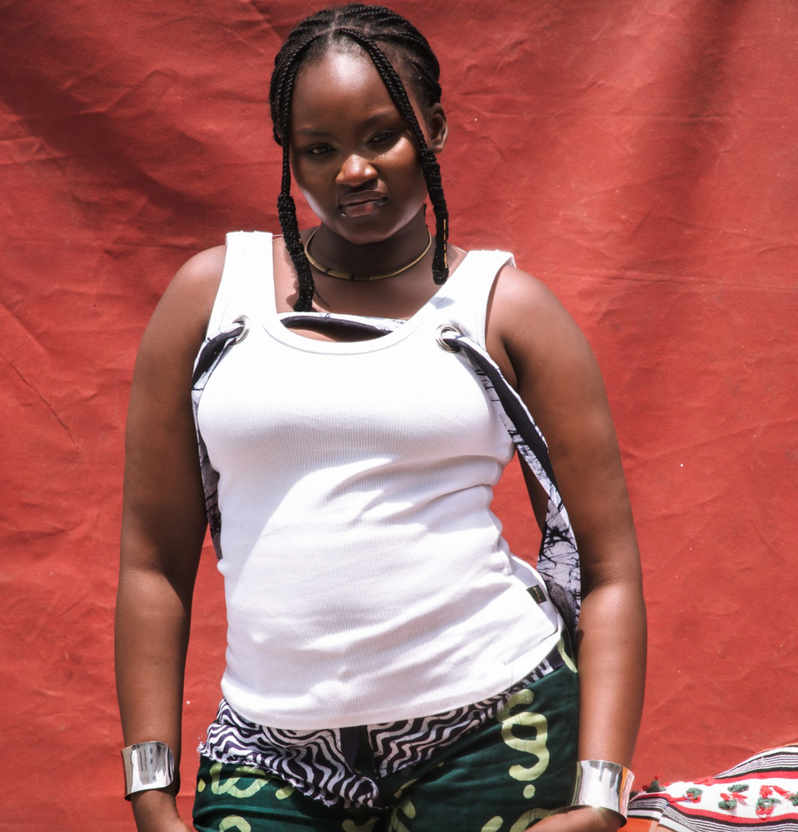 Sisè Loop tank top with adire ribbon