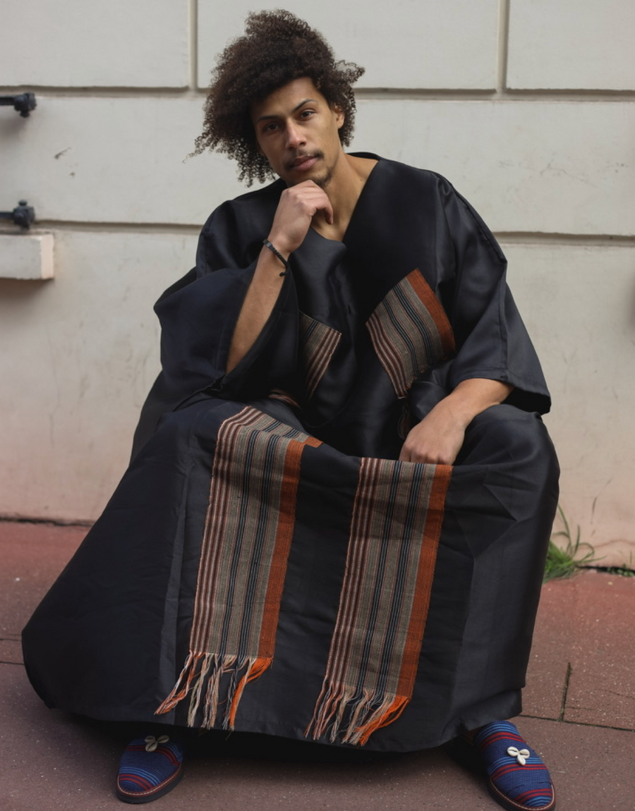 Cute-Saint Alapa Boubou Silk V Neck Long Tunic