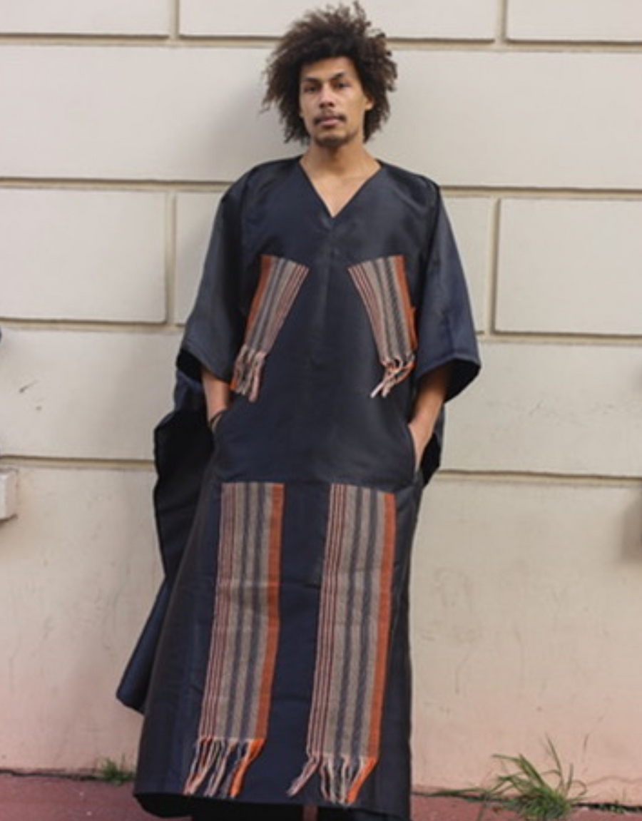 Cute-Saint Alapa Boubou Silk V Neck Long Tunic