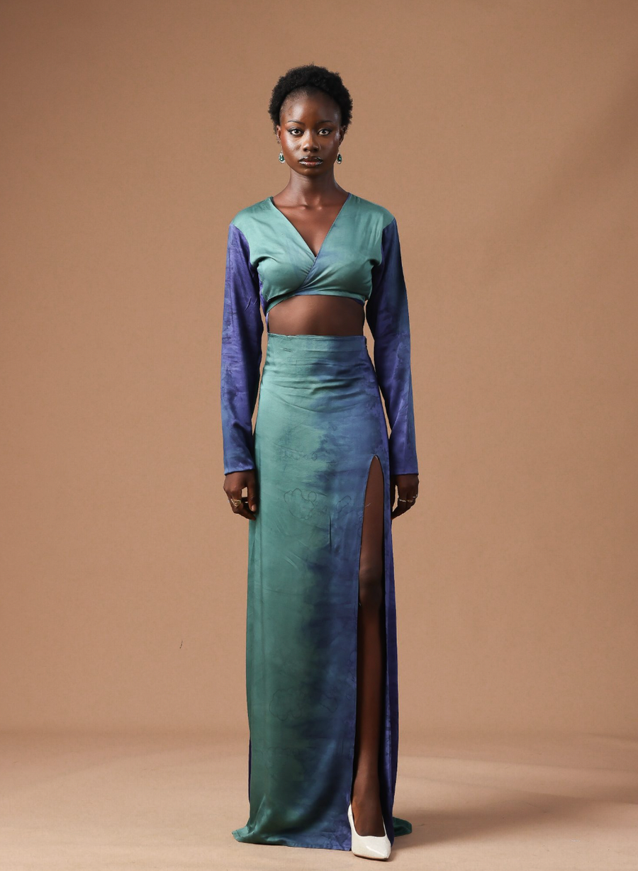 Cute-Saint Silk Cut Out High Slit Gangan Dress