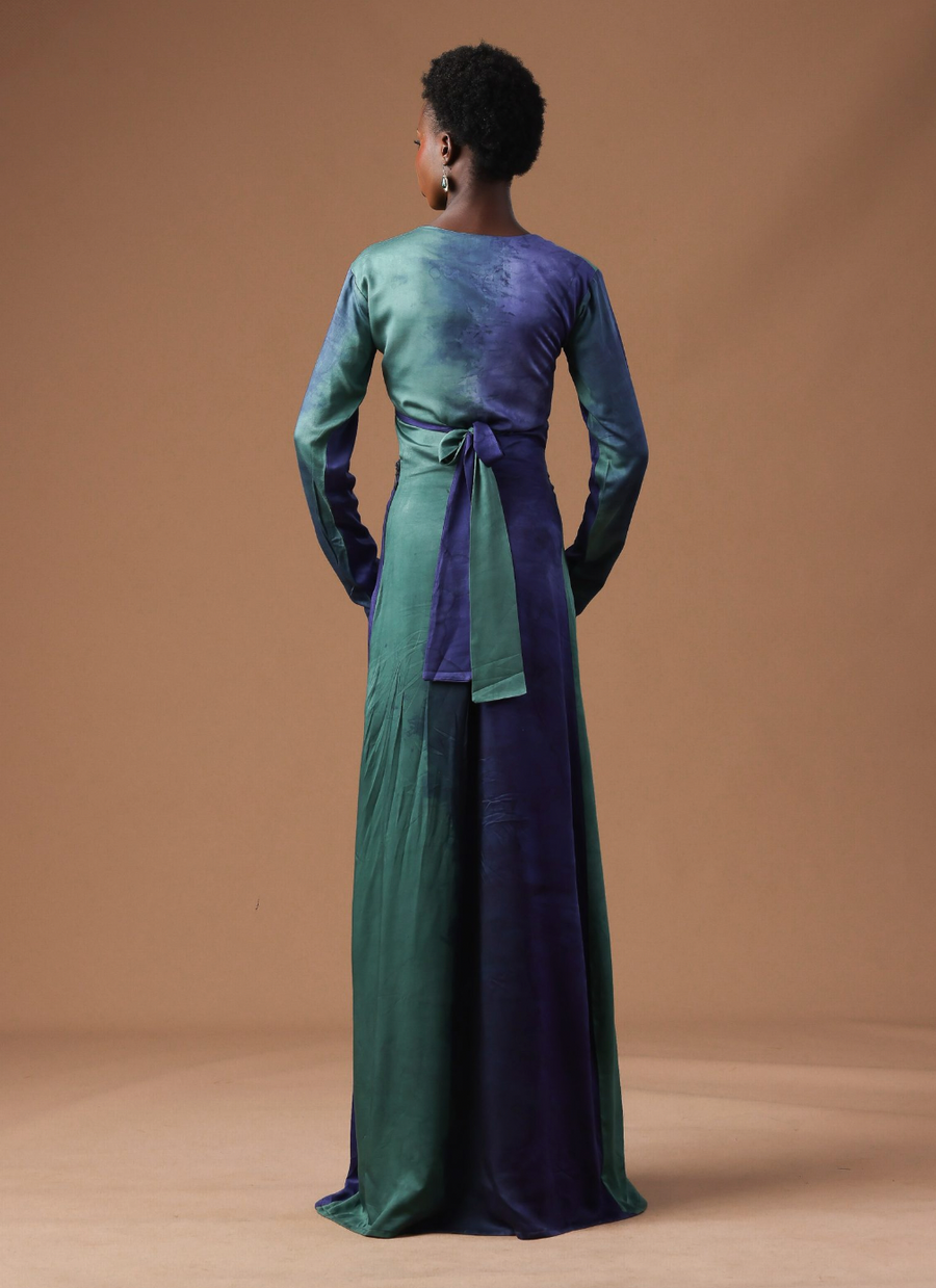 Cute-Saint Silk Cut Out High Slit Gangan Dress