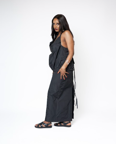 Nyosi Brand Cleo Halter and Skirt Set, Puff Backless Top with Matching Maxi Skirt