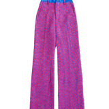 The Tsisti I royal blue and pink high-waisted pants with a duchess satin belt