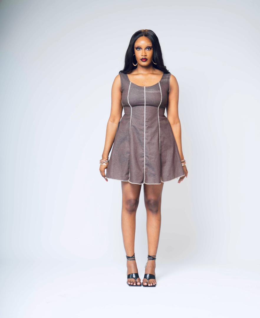 Nyosi Brand Fana Paneled Open Back Mini Dress with Embroidery Detail