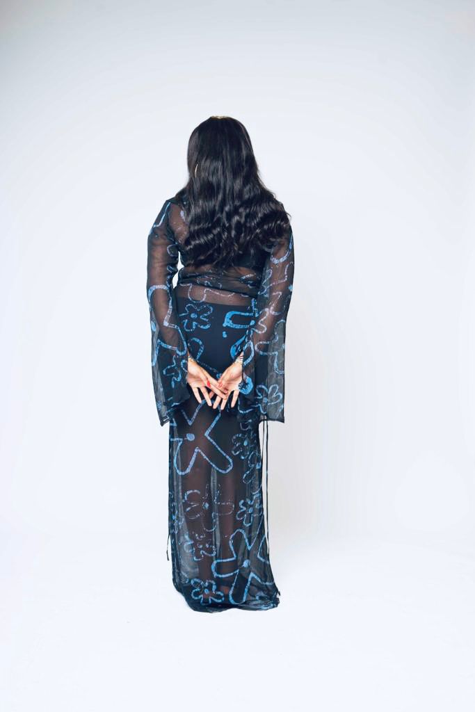 Nyosi Brand Flare-Sleeve Ruffle Blouse with Matching Bias-Cut Sayi Maxi Skirt