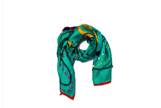 MARTE EGELE Hand-rolled Edges Turquoise Green Silk Twill Scarf