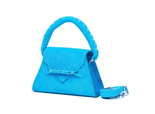 MARTE EGELE SUEDE TEAL TOY ESE TOP HANDLE Handbag with Front Closure Strip