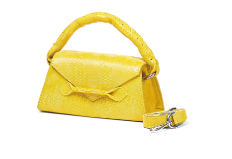 MARTE EGELE YELLOW PRINT ESE PLUS Handwoven Top Handle, Front Closure Strip, and magnetic closure Handbag