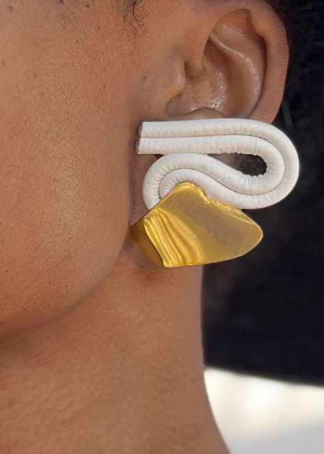 XITA White Evoke earrings - mini with sterling silver ear pins and Leather Offcuts