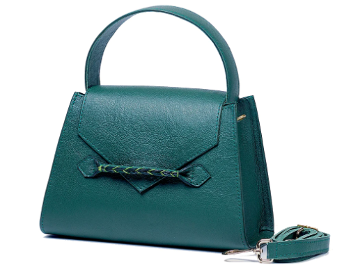 MARTE EGELE HUNTER GREEN ESE HOBO, Handwoven Front Closure Strip, and magnetic closure Handbag