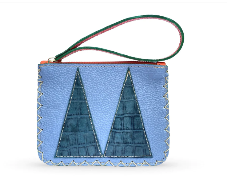 MARTE EGELE FLAT POUCH, Handwoven Cross Stitch Edges Fully lined in Suede