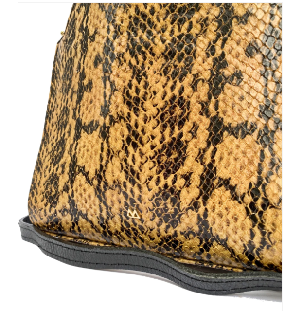 MARTE EGELE Yellow and Black Embossed Genuine Snake Leather Mini Tote Bag