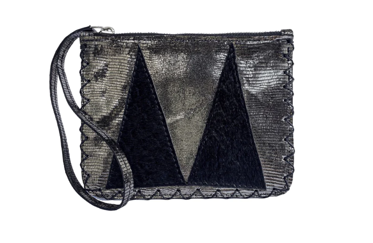 MARTE EGELE VIVIAN FLAT POUCH, Handwoven Cross Stitch Edges Fully lined in Suede