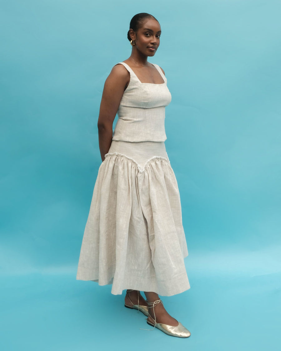 Nyosi Brand Fifi, Low Waist Gathered Midi Skirt with Matching Boneless Corset