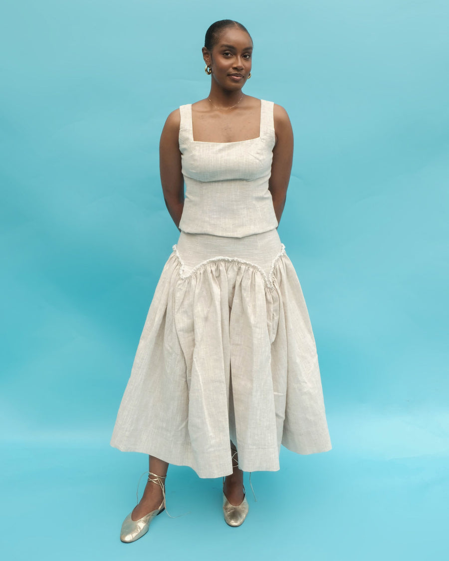 Nyosi Brand Fifi, Low Waist Gathered Midi Skirt with Matching Boneless Corset