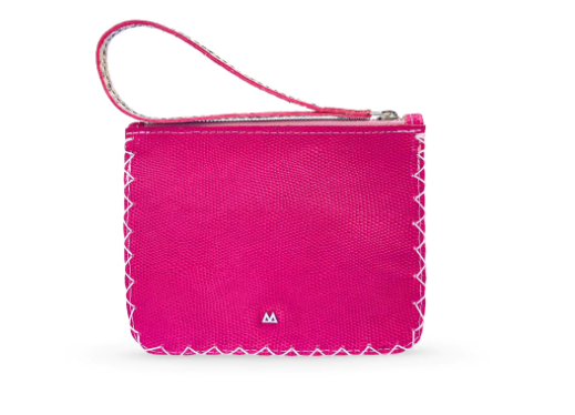MARTE EGELE MIXED PINK VIVIAN FLAT POUCH, Handwoven Cross Stitch Edges Fully lined in Suede