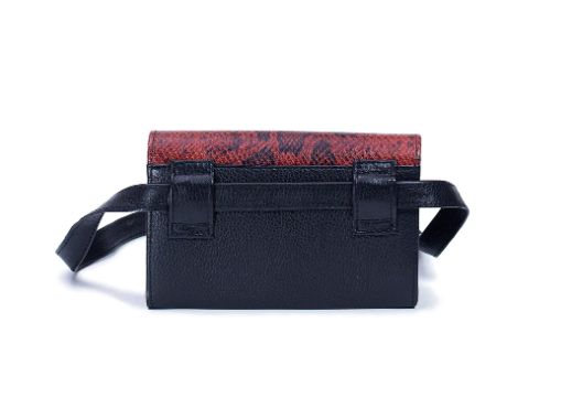 MARTE EGELE RED AND BLACK ESE BELT BAG Handwoven Front Closure Strip with magnetic closure