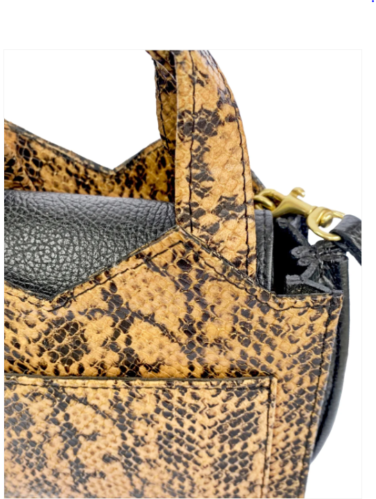 MARTE EGELE Yellow and Black Embossed Genuine Snake Leather Mini Tote Bag