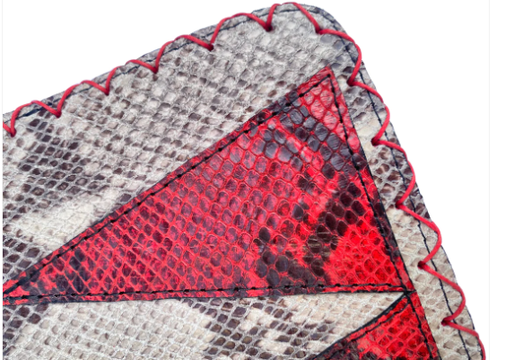 MARTE EGELE VIVIAN FLAT POUCH, Handwoven Cross Stitch Edges Fully lined in Suede