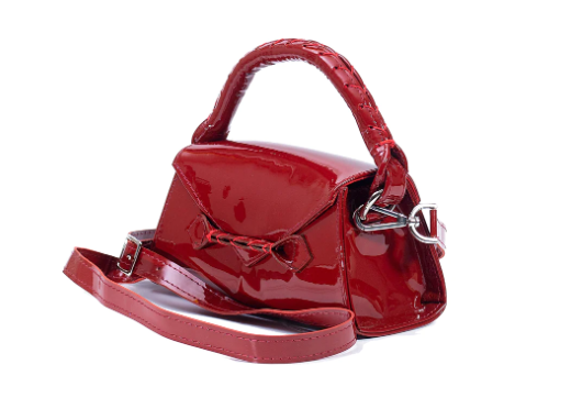 MARTE EGELE RED PATENT ESE PLUS Handwoven Top Handle, Front Closure Strip, and magnetic closure Handbag