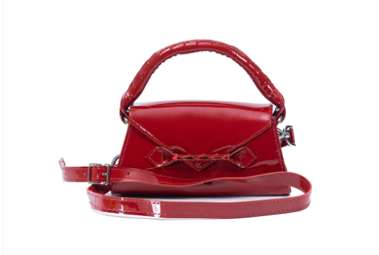 MARTE EGELE RED PATENT ESE PLUS Handwoven Top Handle, Front Closure Strip, and magnetic closure Handbag