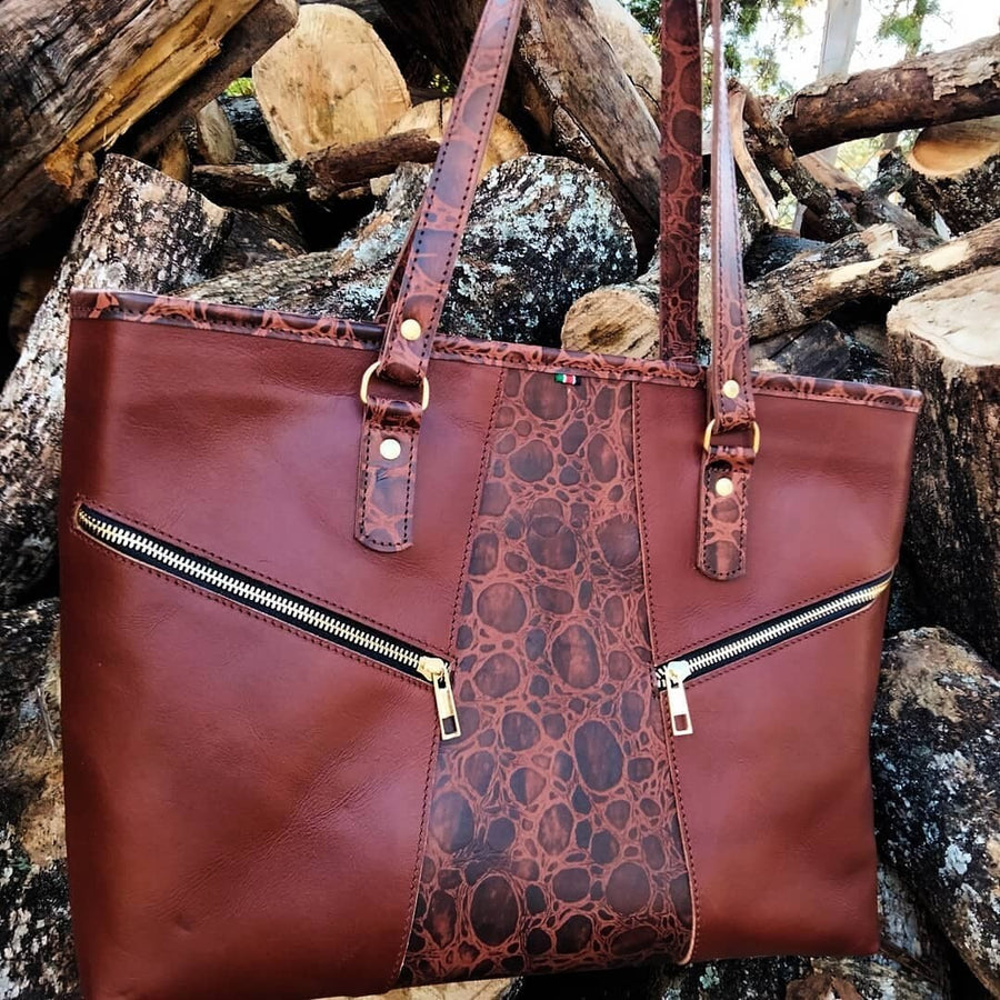 Patterned Leather Tote Handbag