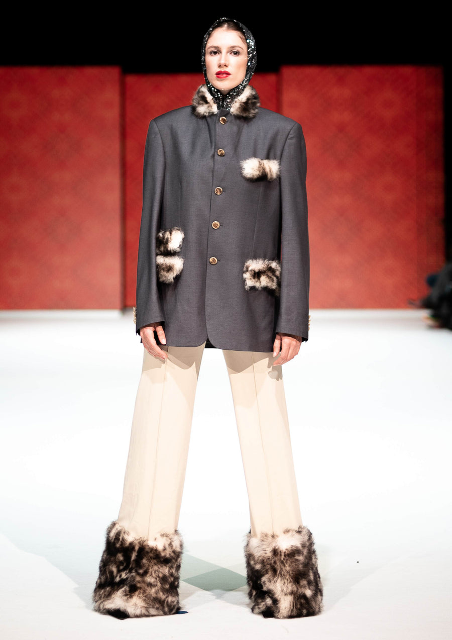 Lojain Oversize Coat with Fur Detailed Pants
