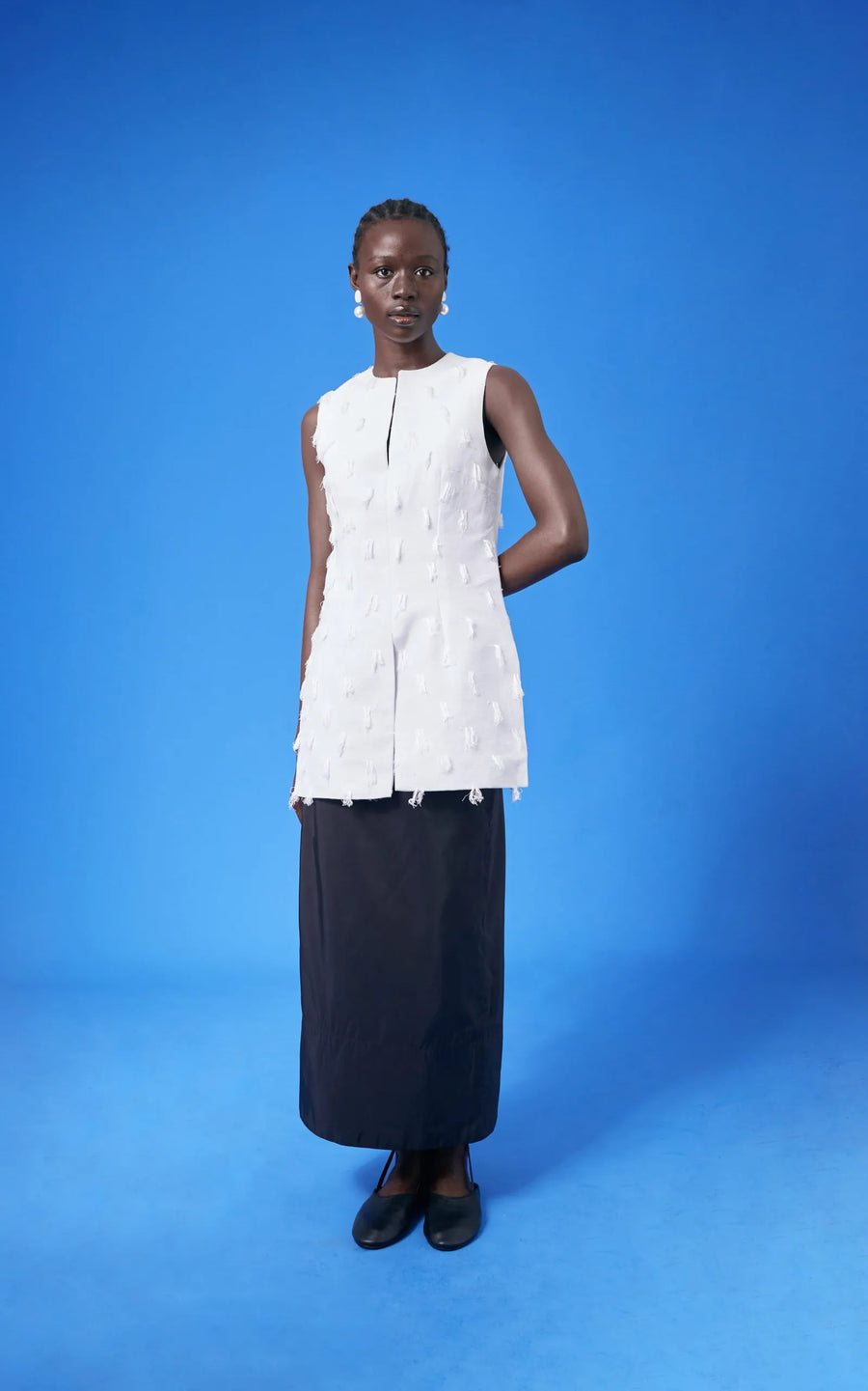 Wambi Black Silk Straight Taffeta Skirt