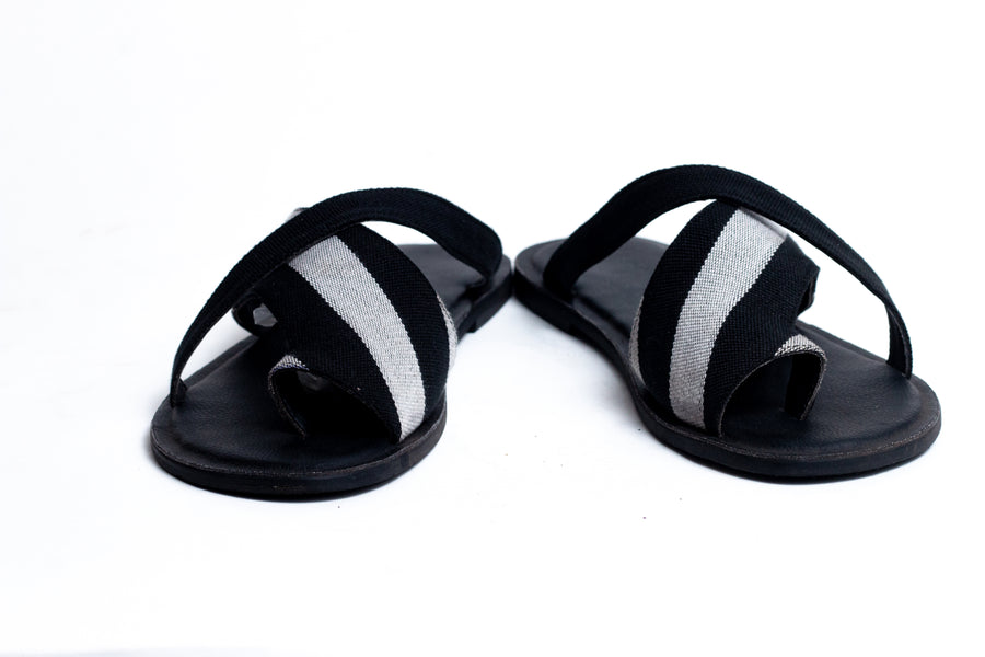 Atona Black and White Criss-Cross Slippers