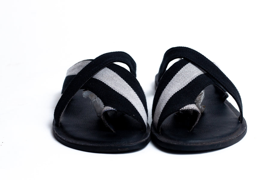 Atona Black and White Criss-Cross Slippers