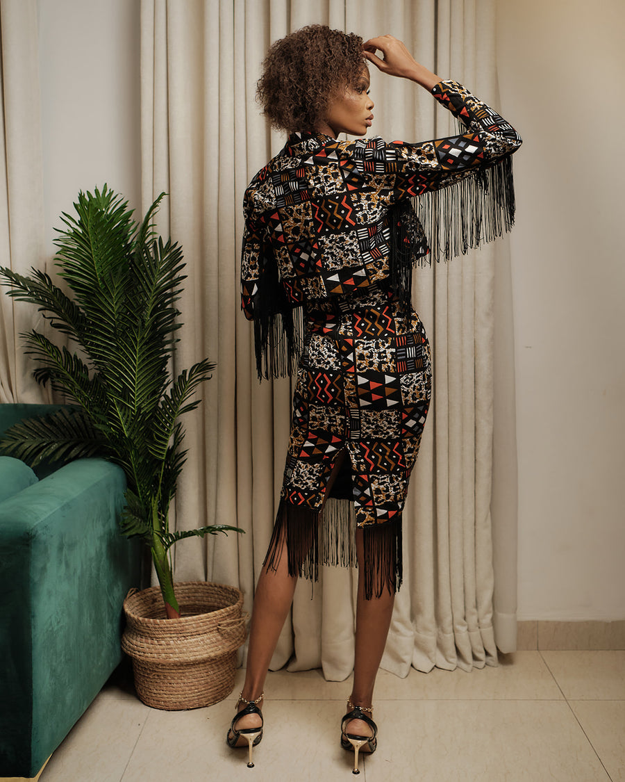 Dede Tribal Two Piece Skirt and Jacket Set