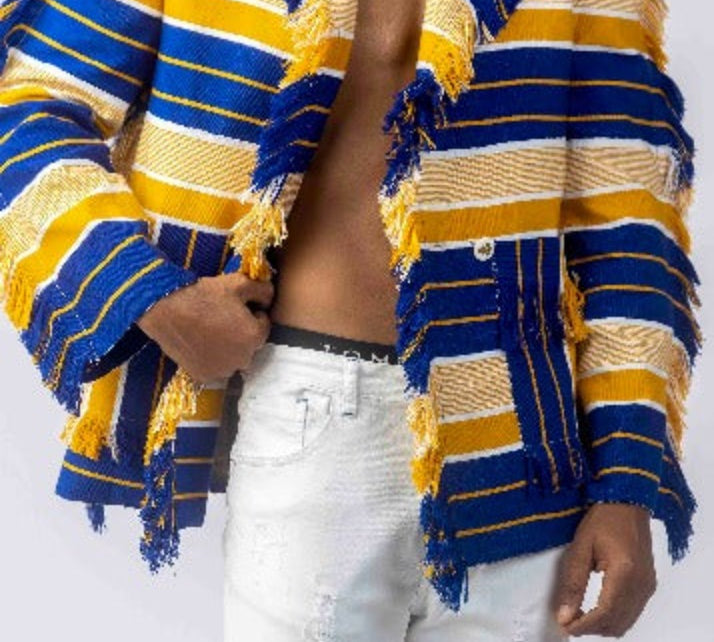 Busumuru Tassel Detailed Jacket - Blue/Yellow