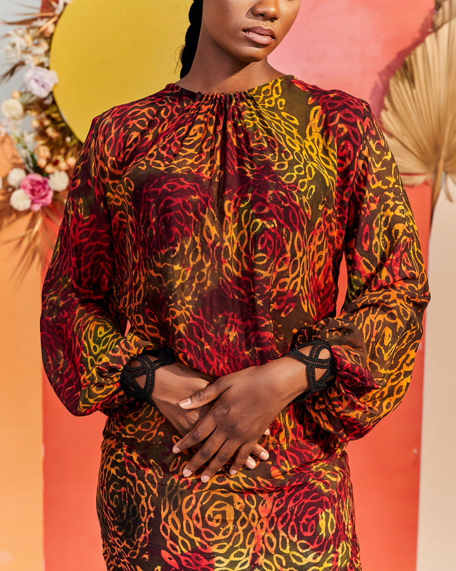 Euria Bishop Sleeve Dress - Multicolour