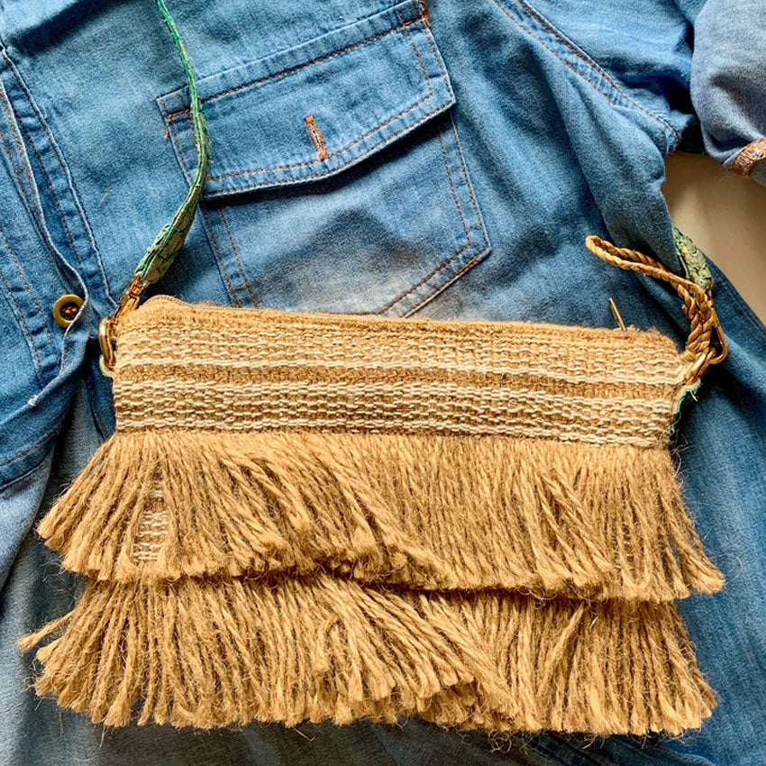 Jute Selvage Frills Bag with Fish Leather Strap